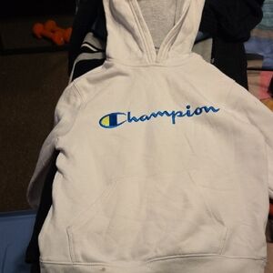 Champion White Hoodie with Blue and Yellow Logo